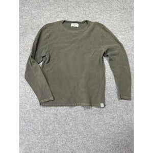 Jean Pascale Sweater Mens L Olive Green Waffle Knit Crew Neck Pullover